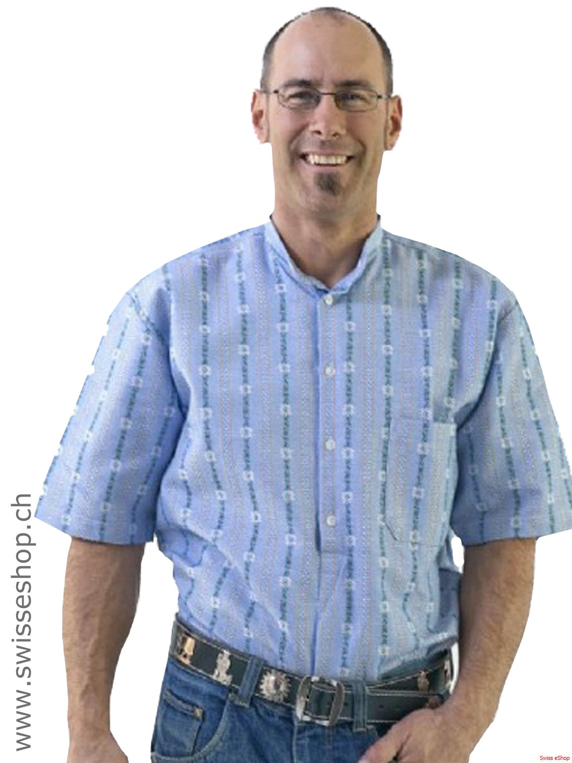 Herren Edelweiss Sommer-Hemd, Kurzarm mit Stehkragen PO