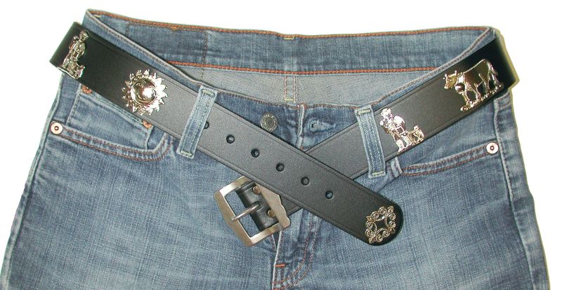 Appenzeller Gürtel, das Original, Leder schwarz, 4cm breit, silber