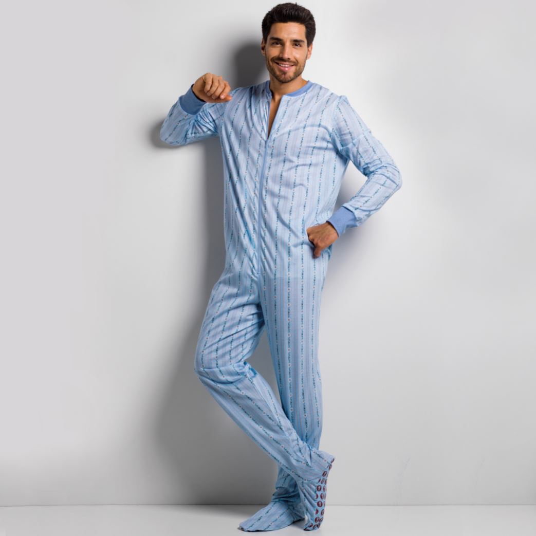 GaggoHaas Herren Füsslipyjama, Edelweiss hellblau