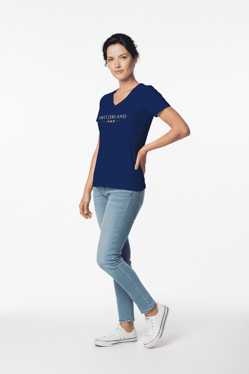 Damen T-Shirt Switzerland Schweizerwappen, dunkelblau