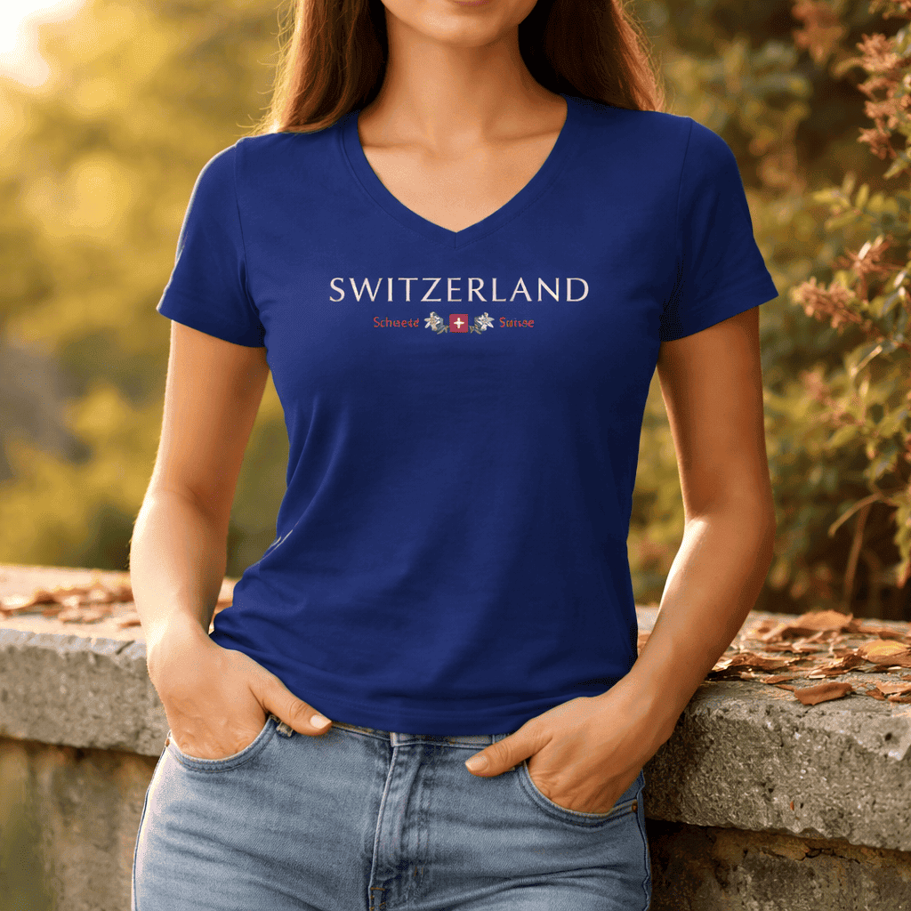 Damen T-Shirt Switzerland Schweizerwappen, dunkelblau
