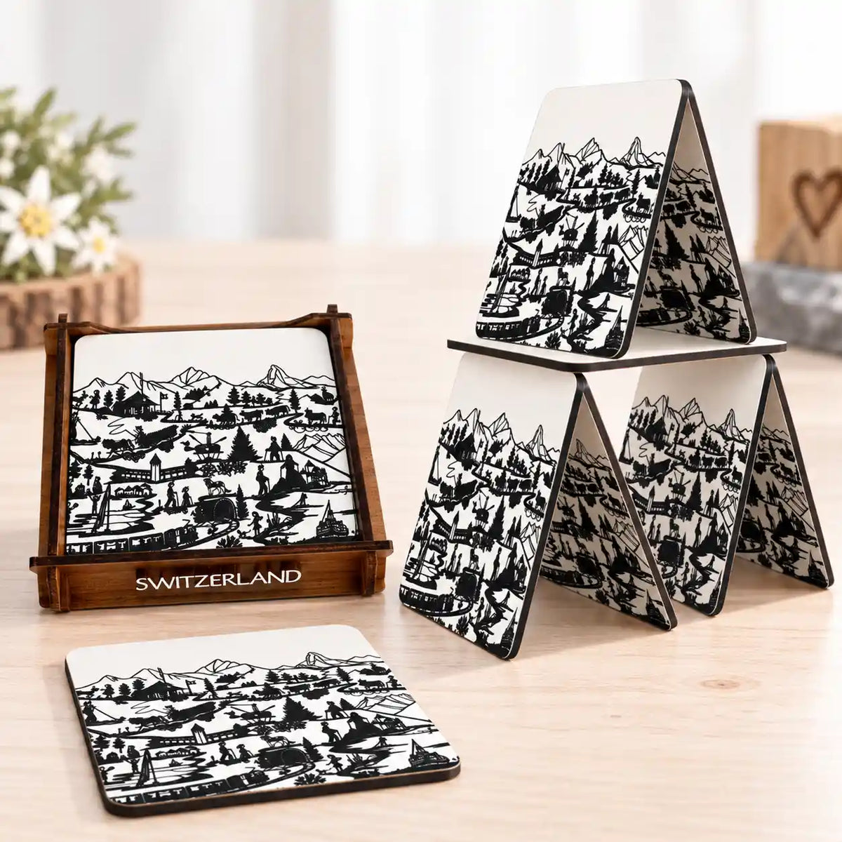 Set mit 6 Untersetzer mit Scherenschnitt-Motiv