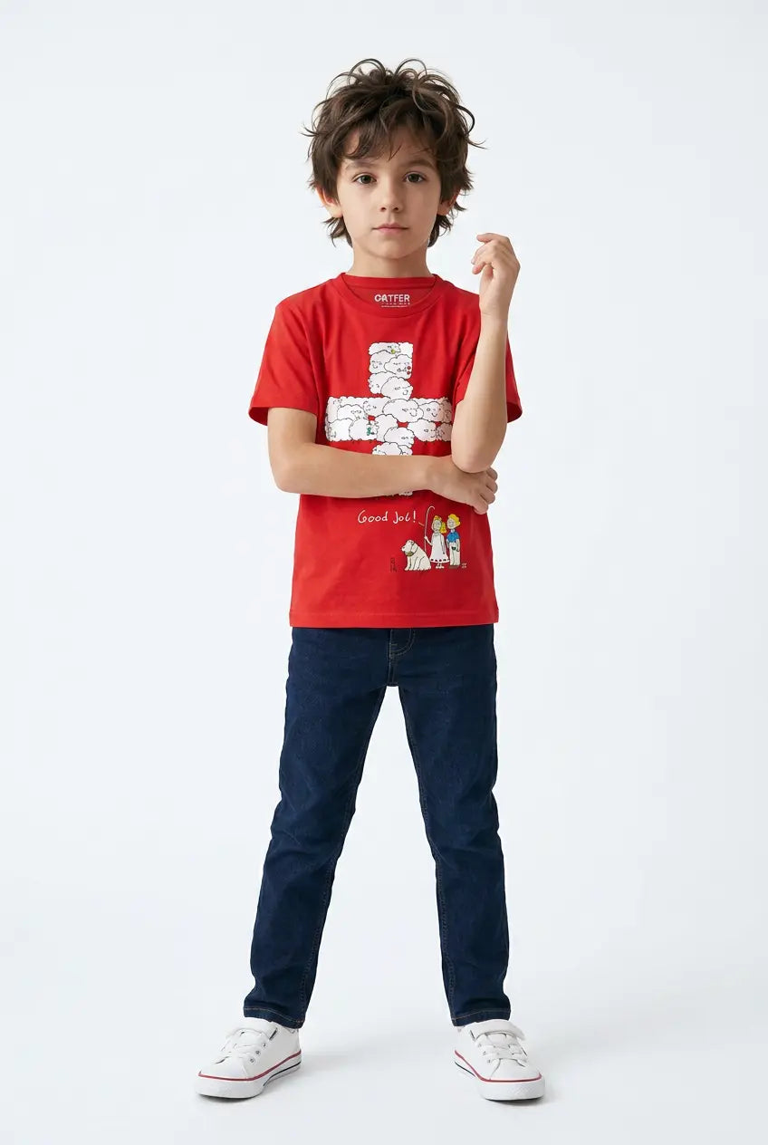 Kinder T-Shirt Schweizerkreuz Schaf Good Job