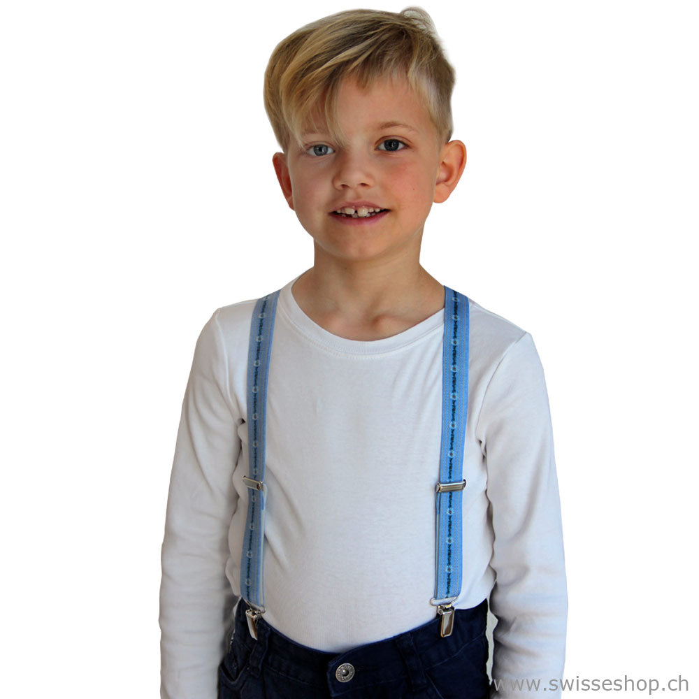 Kinder Hosenträger, Sennenmuster hellblau