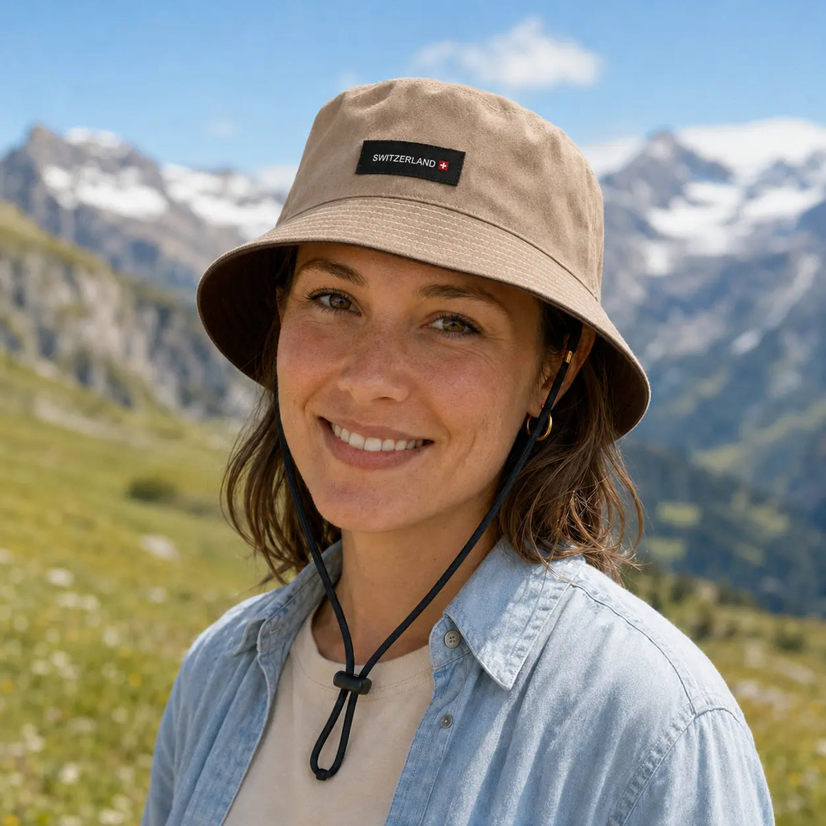 Hut Bob beige und khaki grün SWITZERLAND