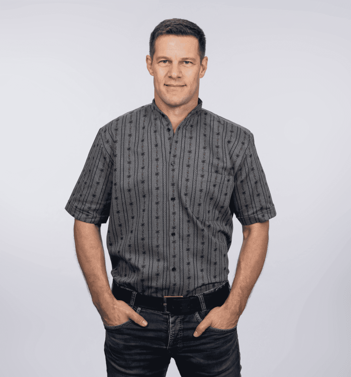 Herren Edelweiss-Hemd, kurzarm mit Stehkragen