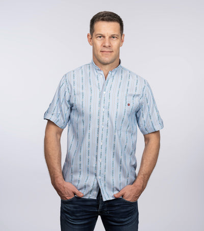 Men's Edelweiss summer shirt, short sleeve with stand-up collar PO, light blue
