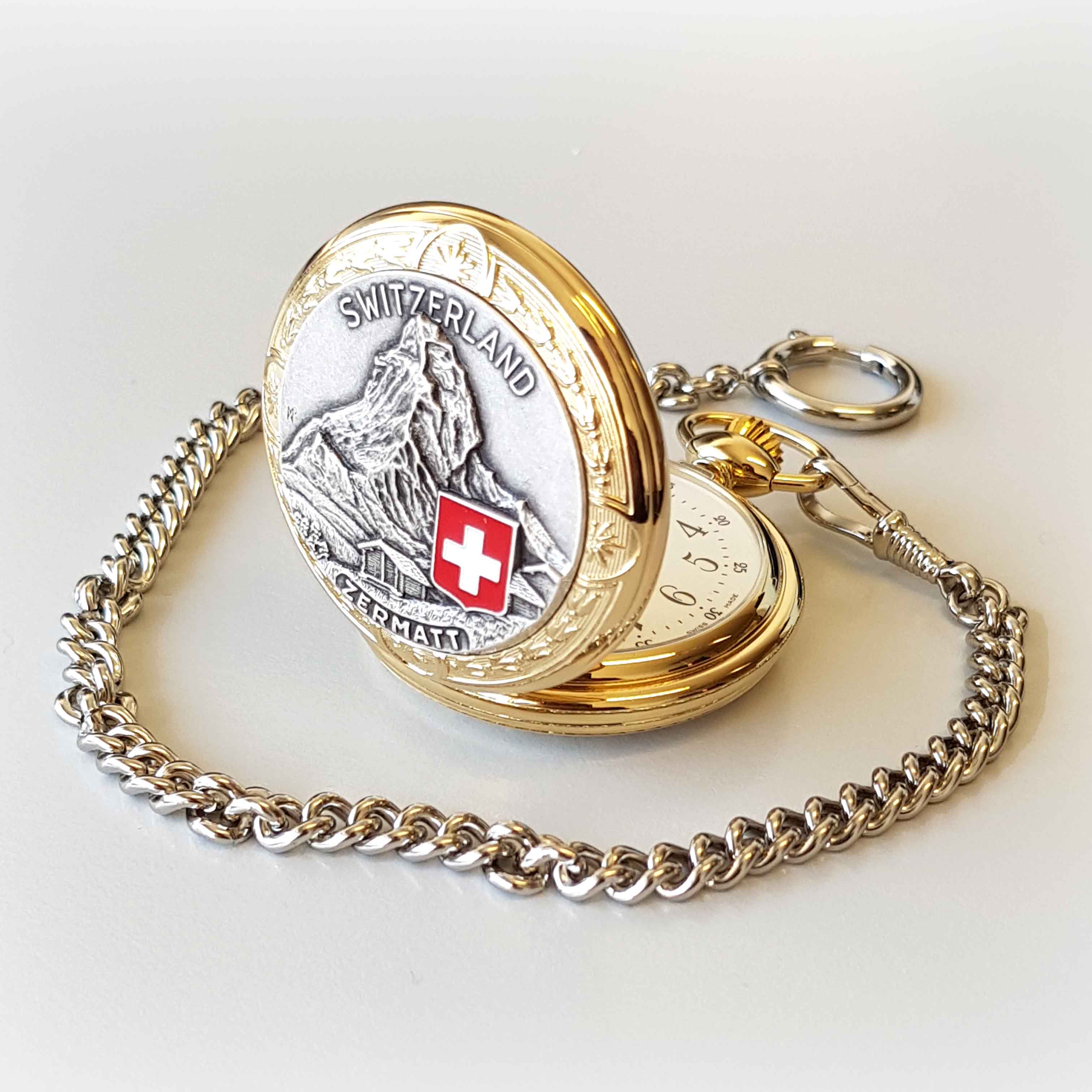 1P-14_Taschenuhr-Bolux-1P-14-Matterhorn-zweifarbig-mit-Kette