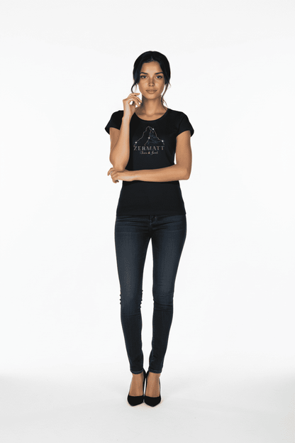 T-Shirt Matterhorn mit Strass-Elementen, schwarz