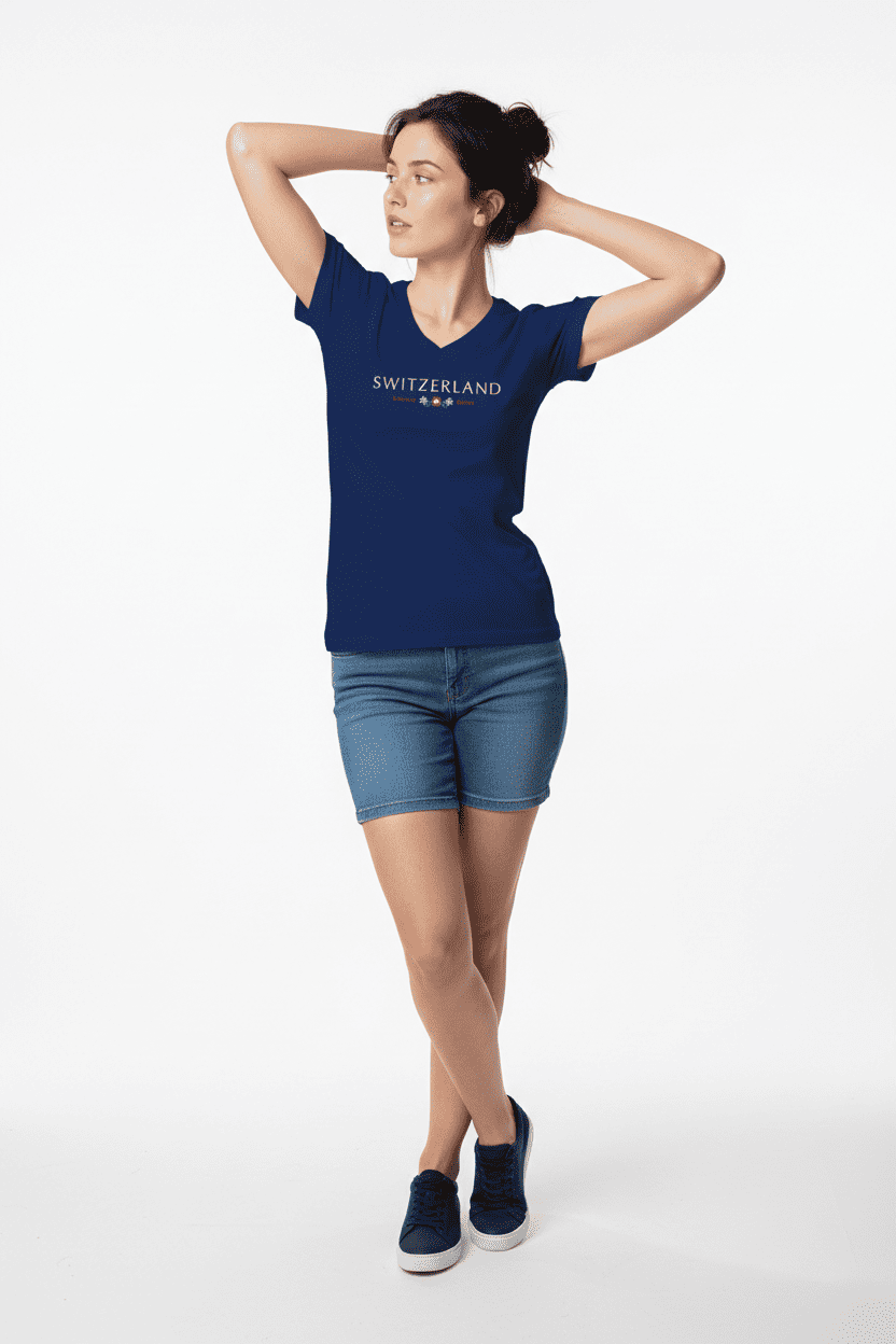 Damen T-Shirt Switzerland Schweizerwappen, dunkelblau