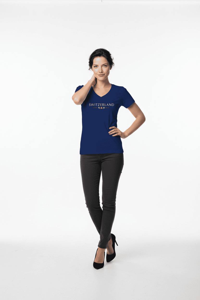 Damen T-Shirt Switzerland Schweizerwappen, dunkelblau
