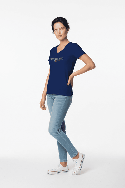Damen T-Shirt Switzerland Schweizerwappen, dunkelblau