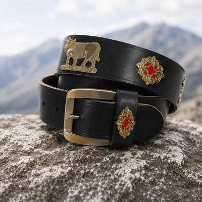 Ceinture Appenzeller « l'originale » 4 cm de large, noire avec ornements en laiton