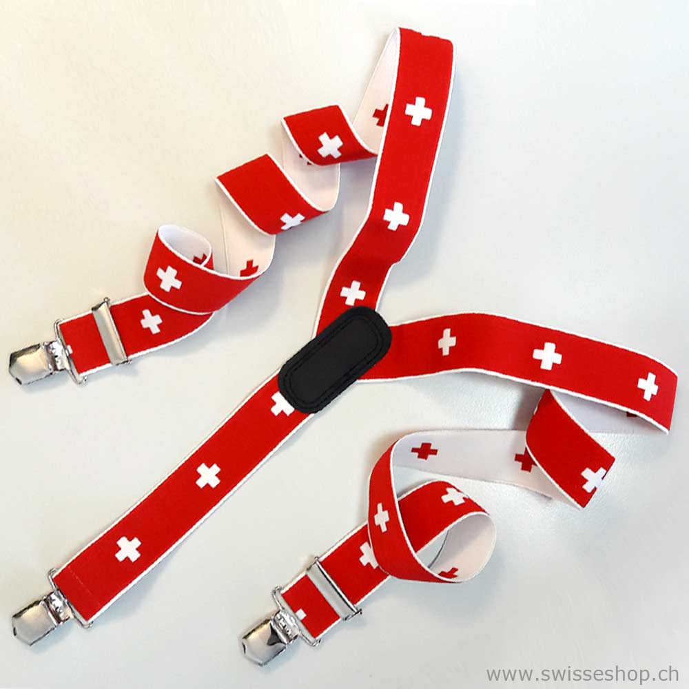 Hosenträger Y-Form, Schweizerkreuz rot