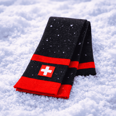 Winterschal gestrickt, Schweizerwappen
