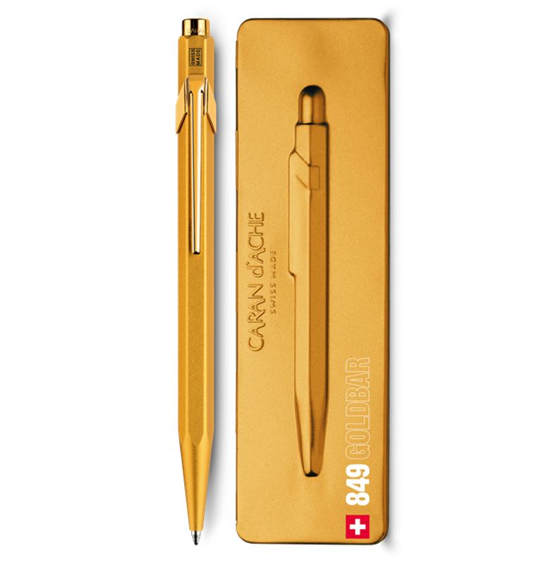 Caran-d-Ache-Kugelschreiber-849-Goldbar-mit-Etui-849-999