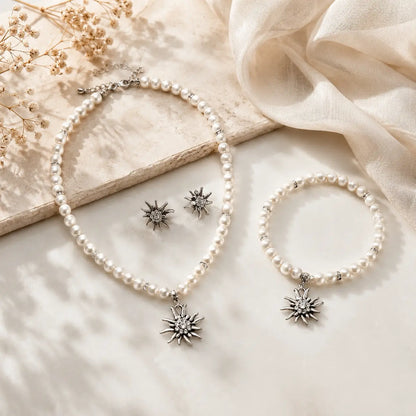 Schmuckset Edelweiss - Perlenkette, Armband und Ohrstecker SET