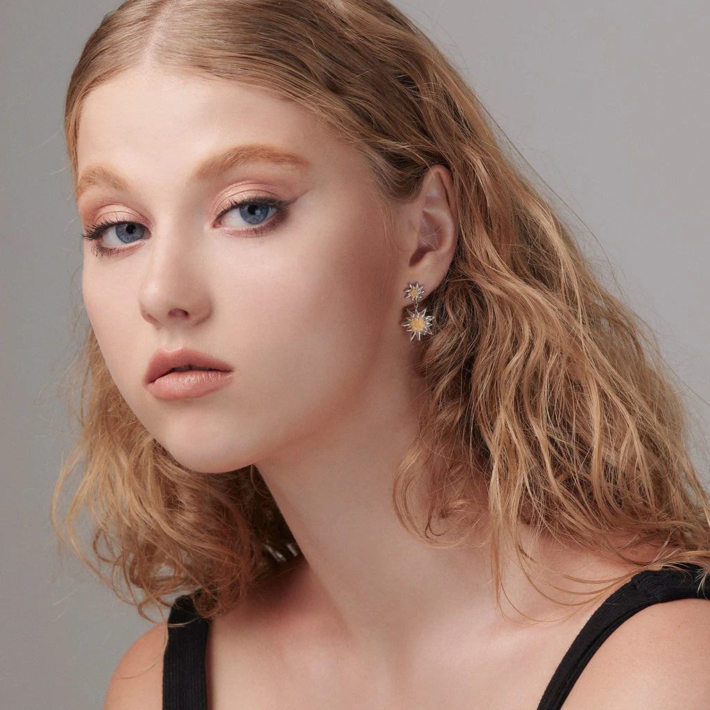 Hängeohrring mit Bicolor Edelweiss glänzend