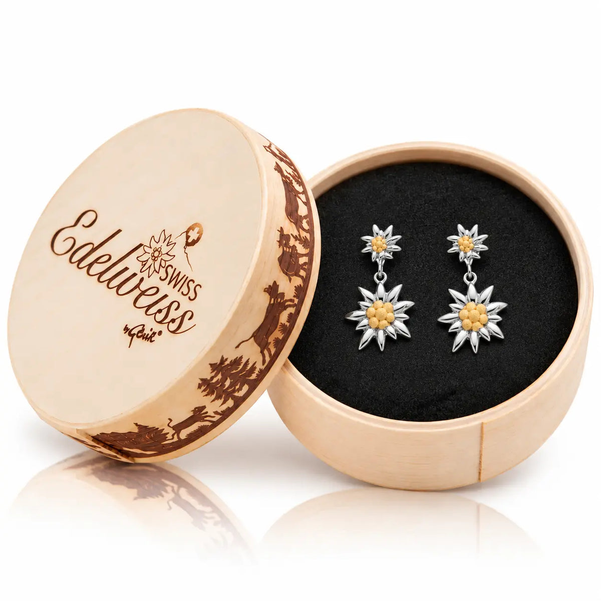 Hängeohrring mit Bicolor Edelweiss glänzend