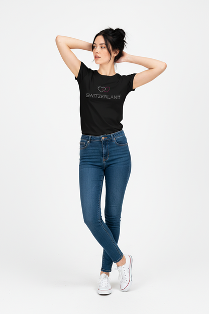 Damen T-Shirt mit Strass Herzen