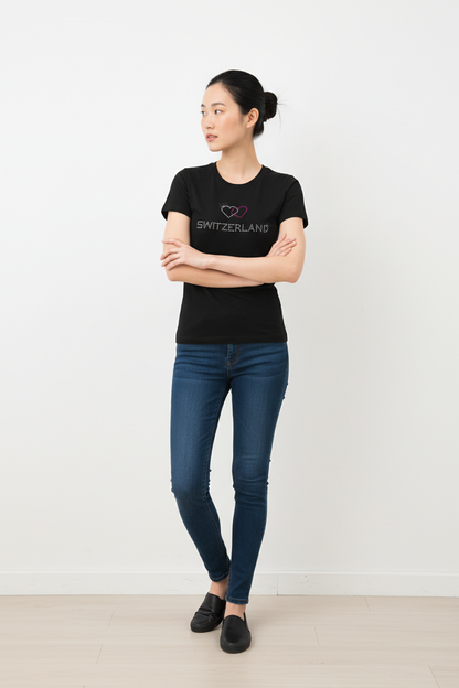 Damen T-Shirt mit Strass Herzen