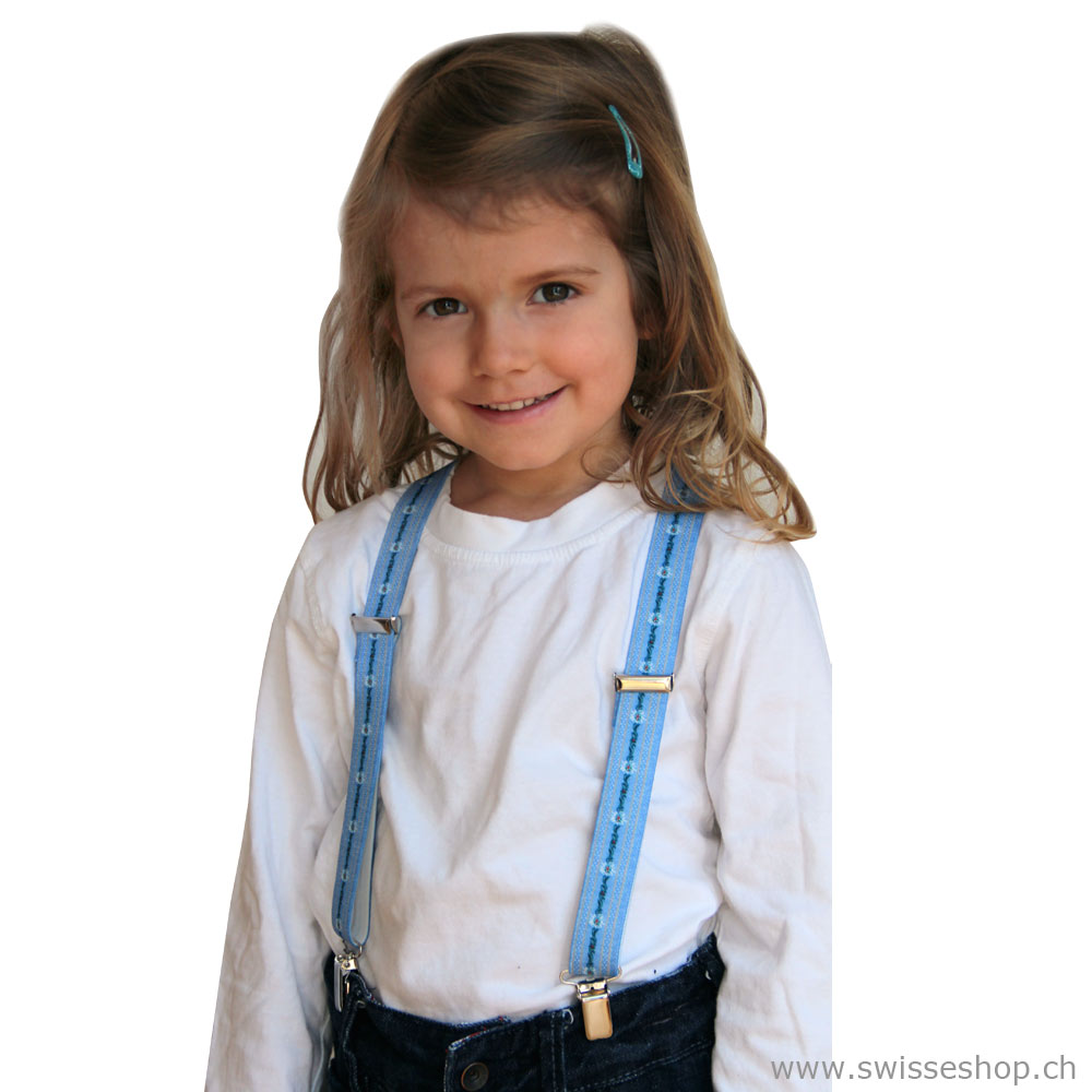 Kinder Hosenträger, Sennenmuster hellblau