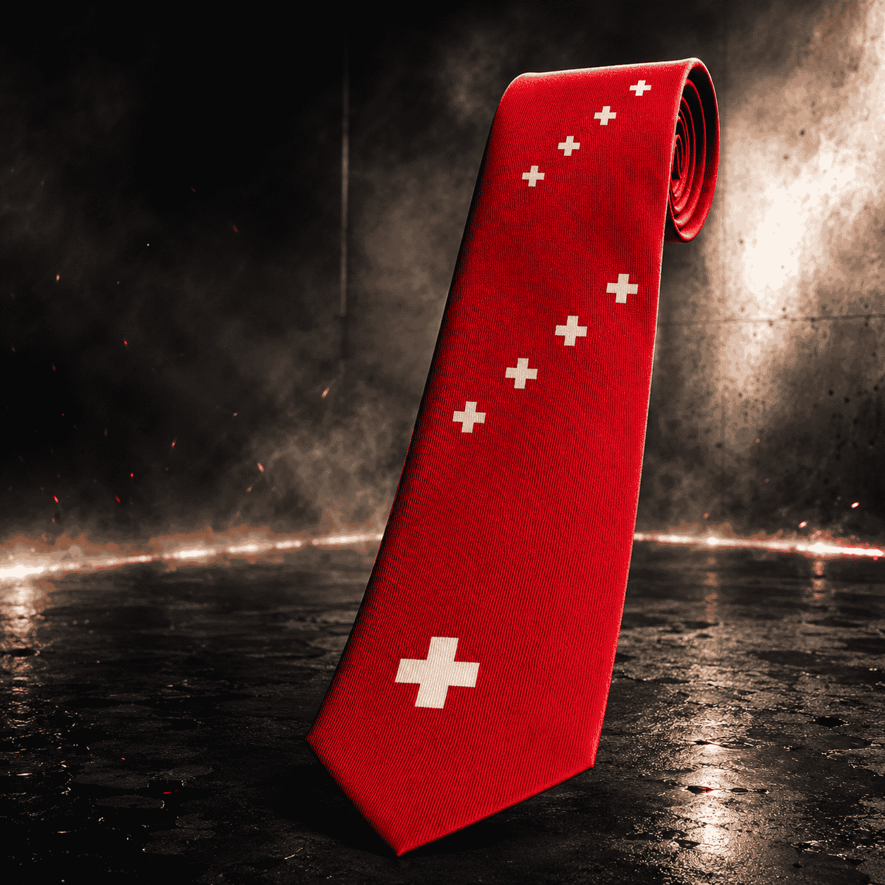 Krawatte mit Schweizerkreuz, rot