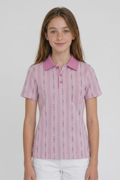 Mädchen Poloshirt Kurzarm 1/4 Sleeve, pink