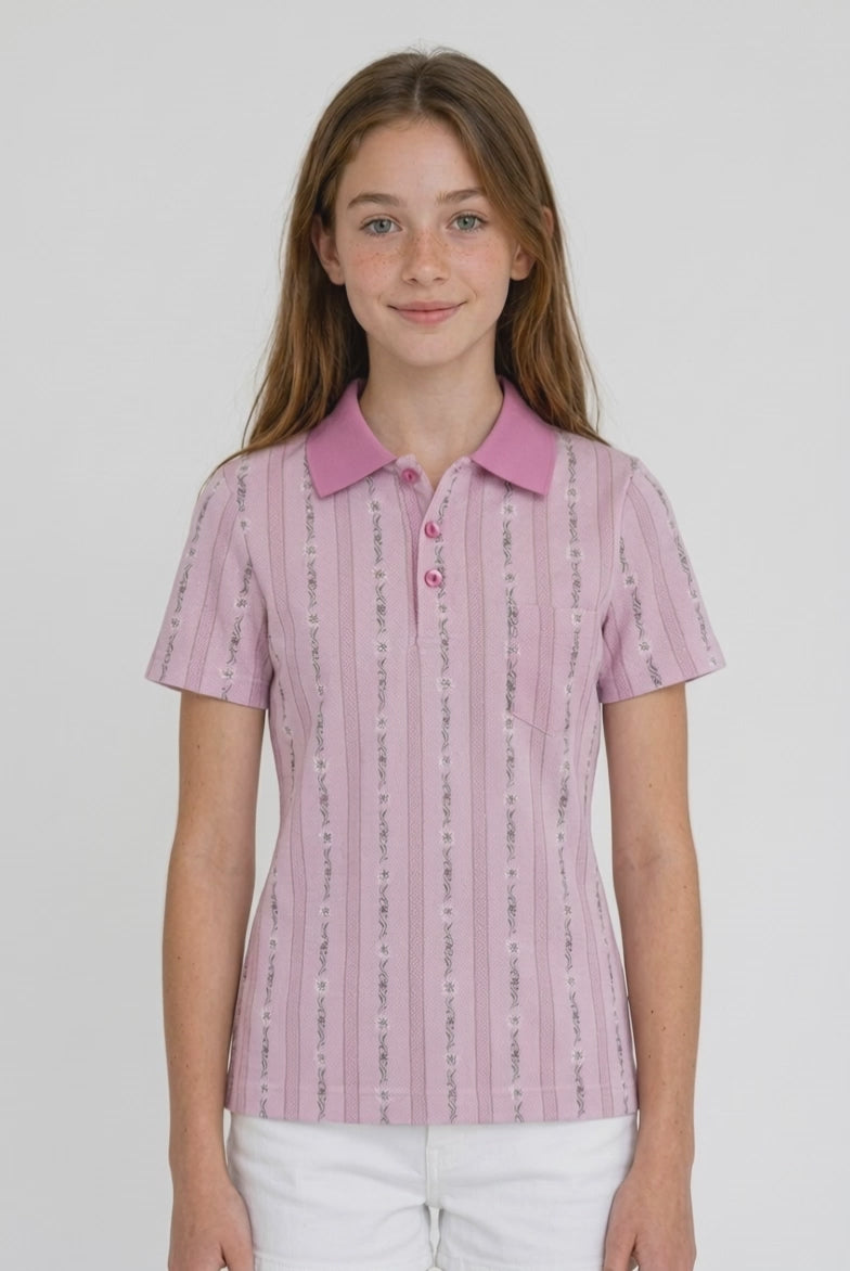 Mädchen Poloshirt Kurzarm 1/4 Sleeve, pink